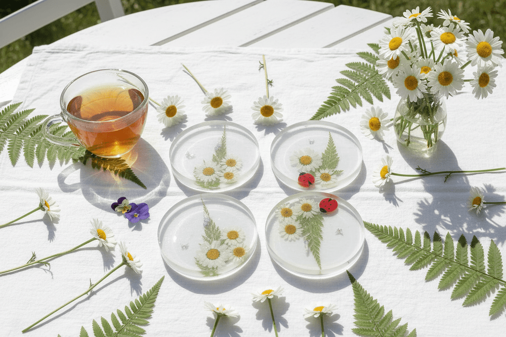 Daisy Resin Coasters – Handmade Set of 4 - The Glossy Gift Shop