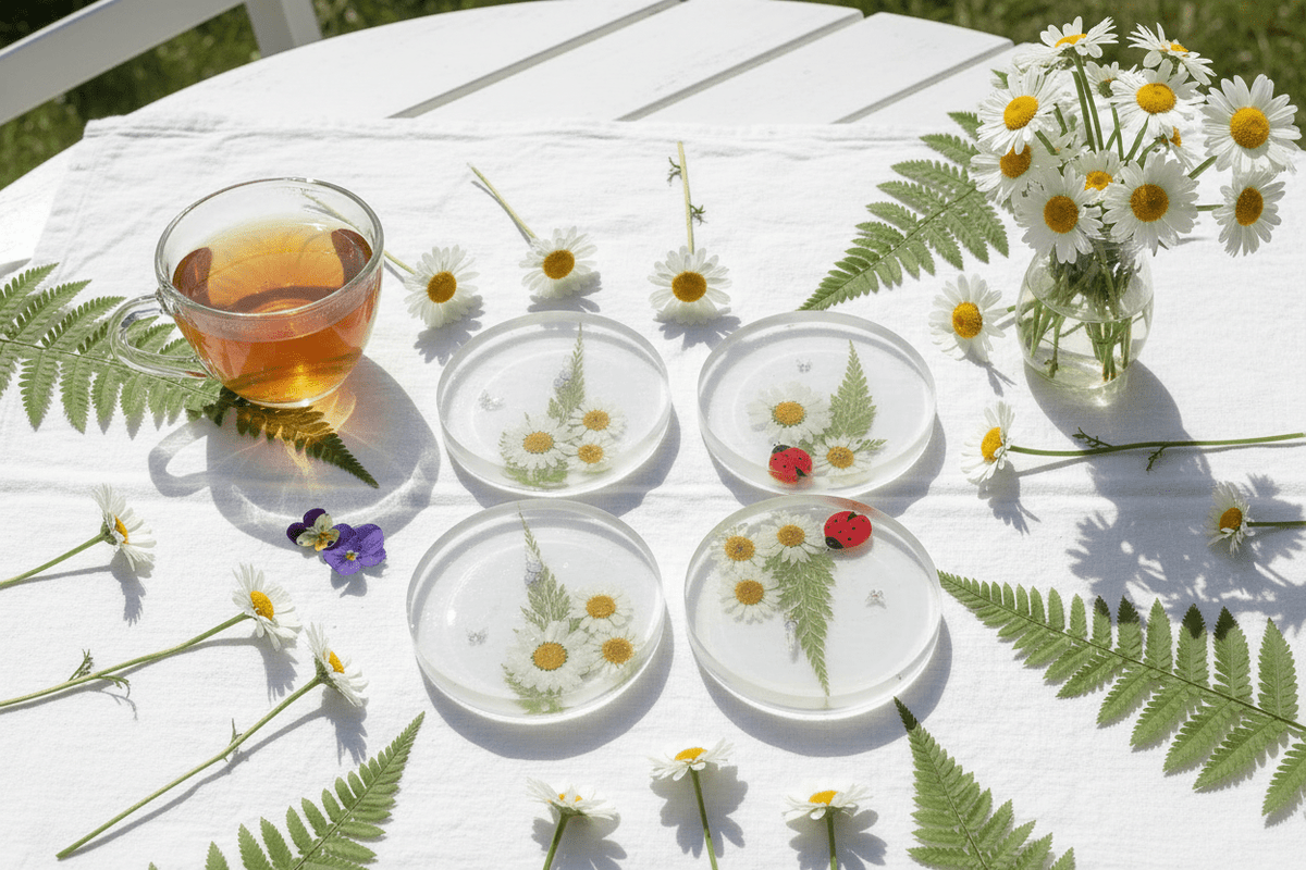 Daisy Resin Coasters – Handmade Set of 4 - The Glossy Gift Shop