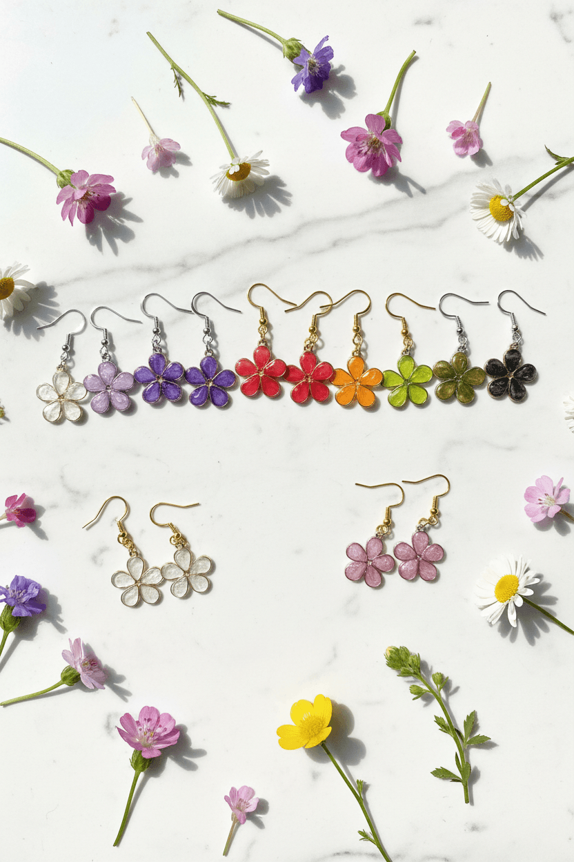 Daisy Resin Drop Earrings – Handmade Floral Dangles - The Glossy Gift Shop