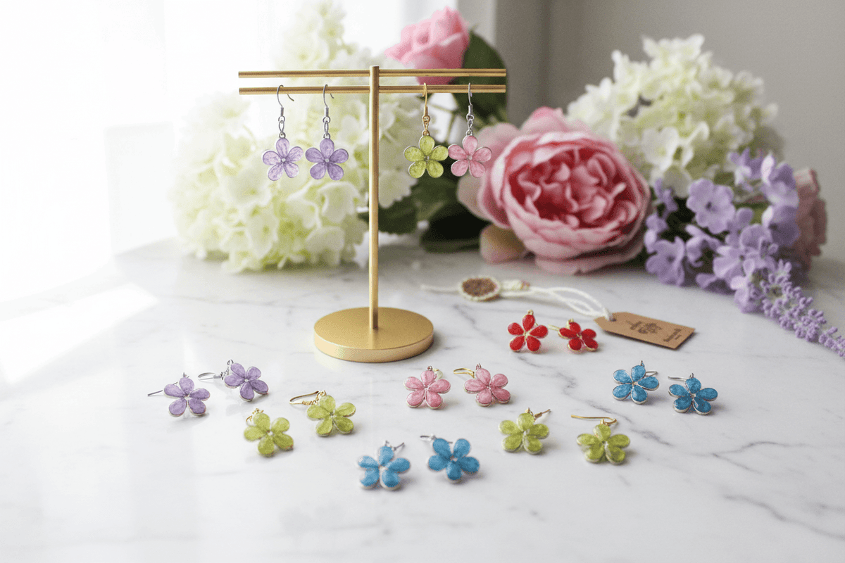Daisy Resin Drop Earrings – Handmade Floral Dangles - The Glossy Gift Shop