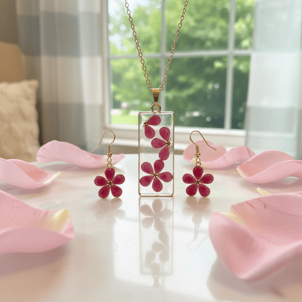 Daisy Resin Jewelry Set – Colorful Handmade Necklace & Earrings - The Glossy Gift Shop