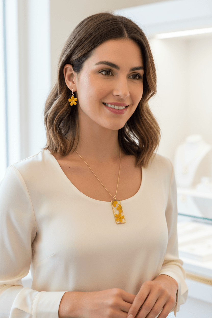 Daisy Resin Jewelry Set – Colorful Handmade Necklace & Earrings - The Glossy Gift Shop