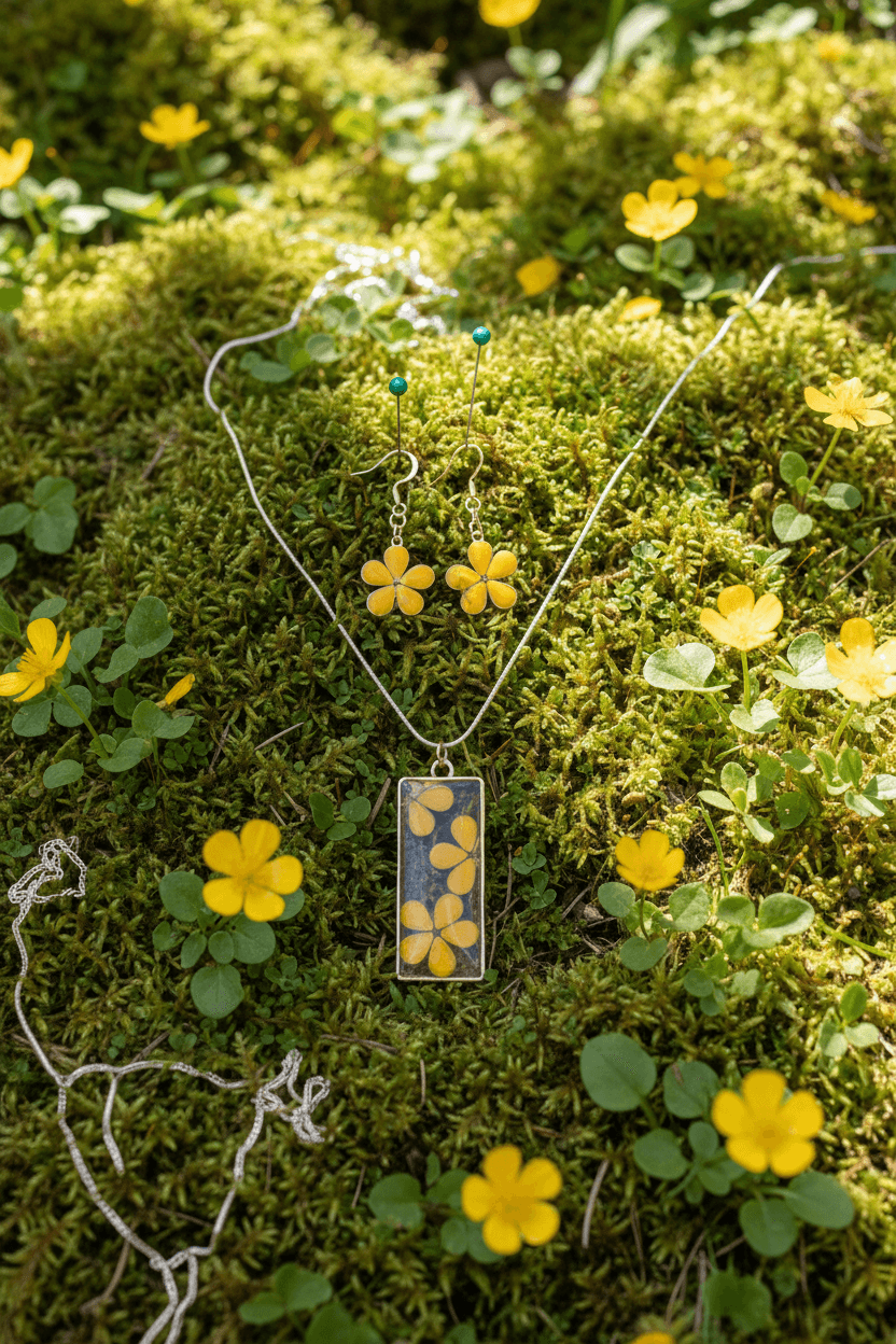 Daisy Resin Jewelry Set – Colorful Handmade Necklace & Earrings - The Glossy Gift Shop