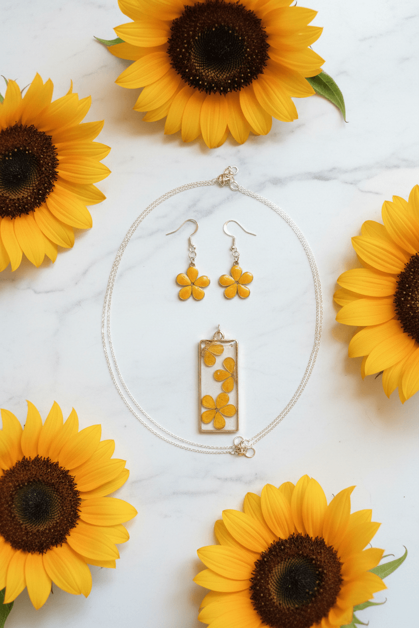 Daisy Resin Jewelry Set – Colorful Handmade Necklace & Earrings - The Glossy Gift Shop