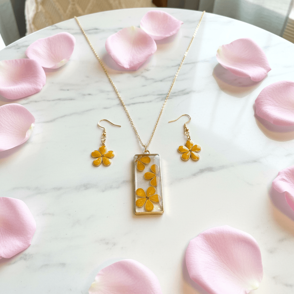Daisy Resin Jewelry Set – Colorful Handmade Necklace & Earrings - The Glossy Gift Shop