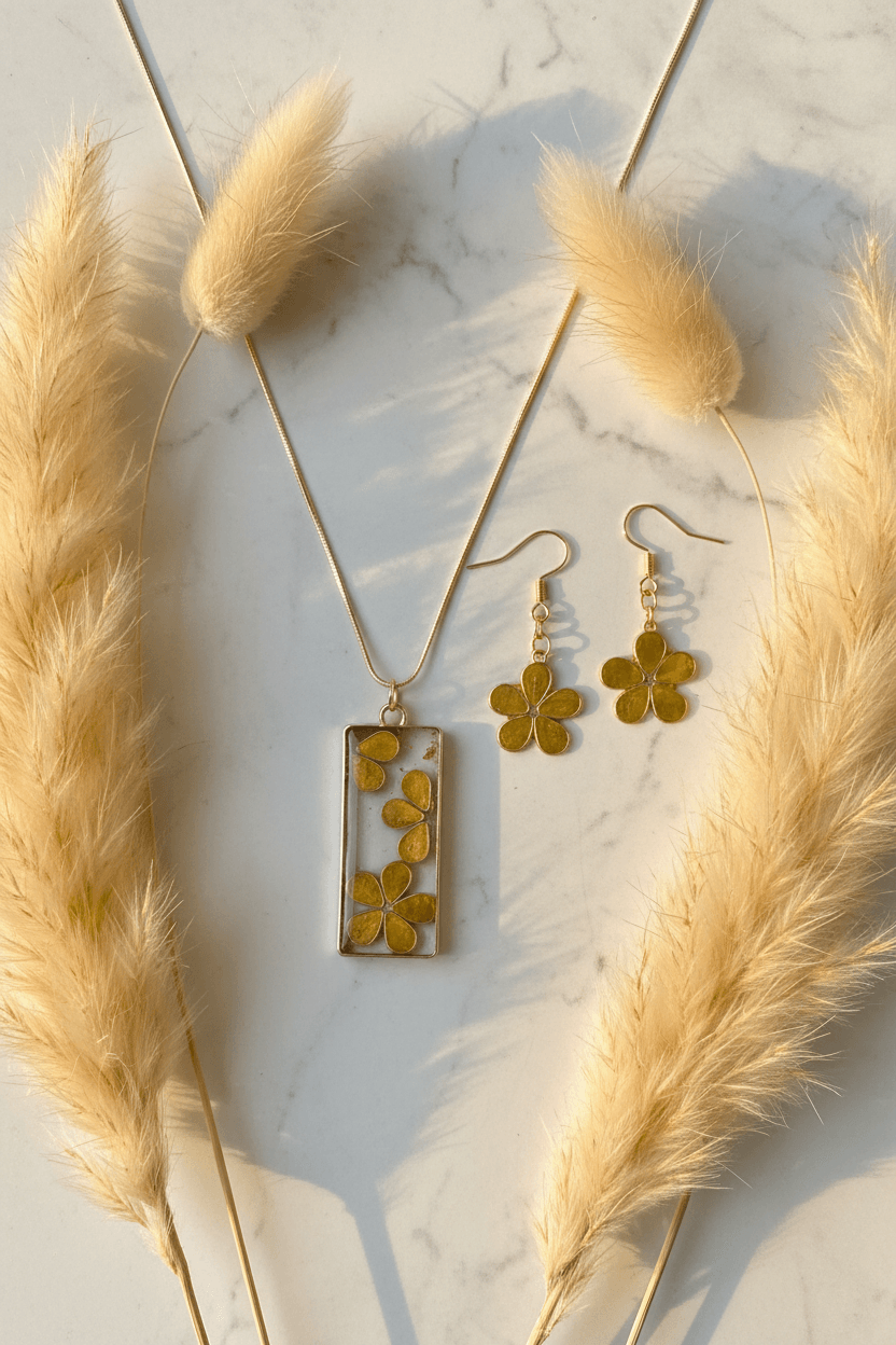 Daisy Resin Jewelry Set – Colorful Handmade Necklace & Earrings - The Glossy Gift Shop