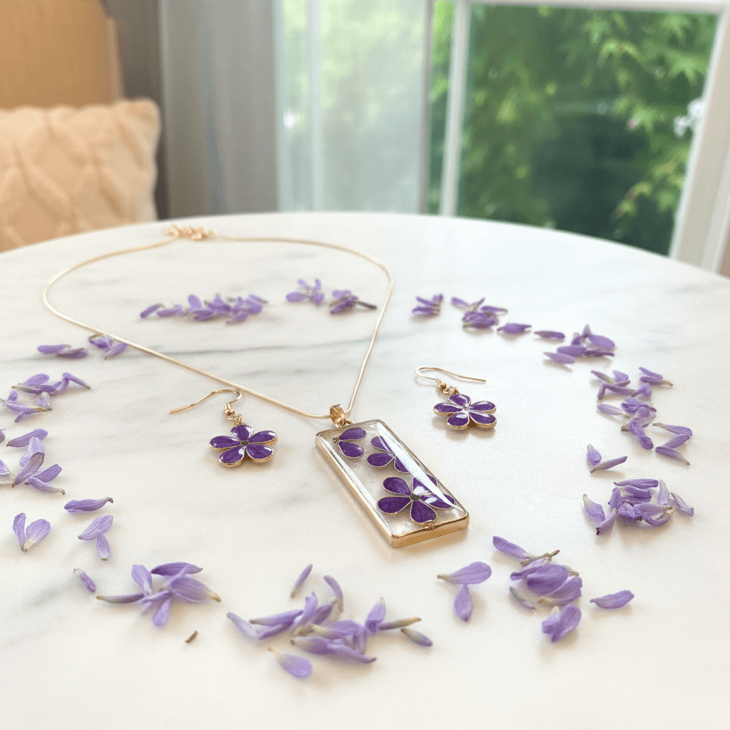 Daisy Resin Jewelry Set – Colorful Handmade Necklace & Earrings - The Glossy Gift Shop