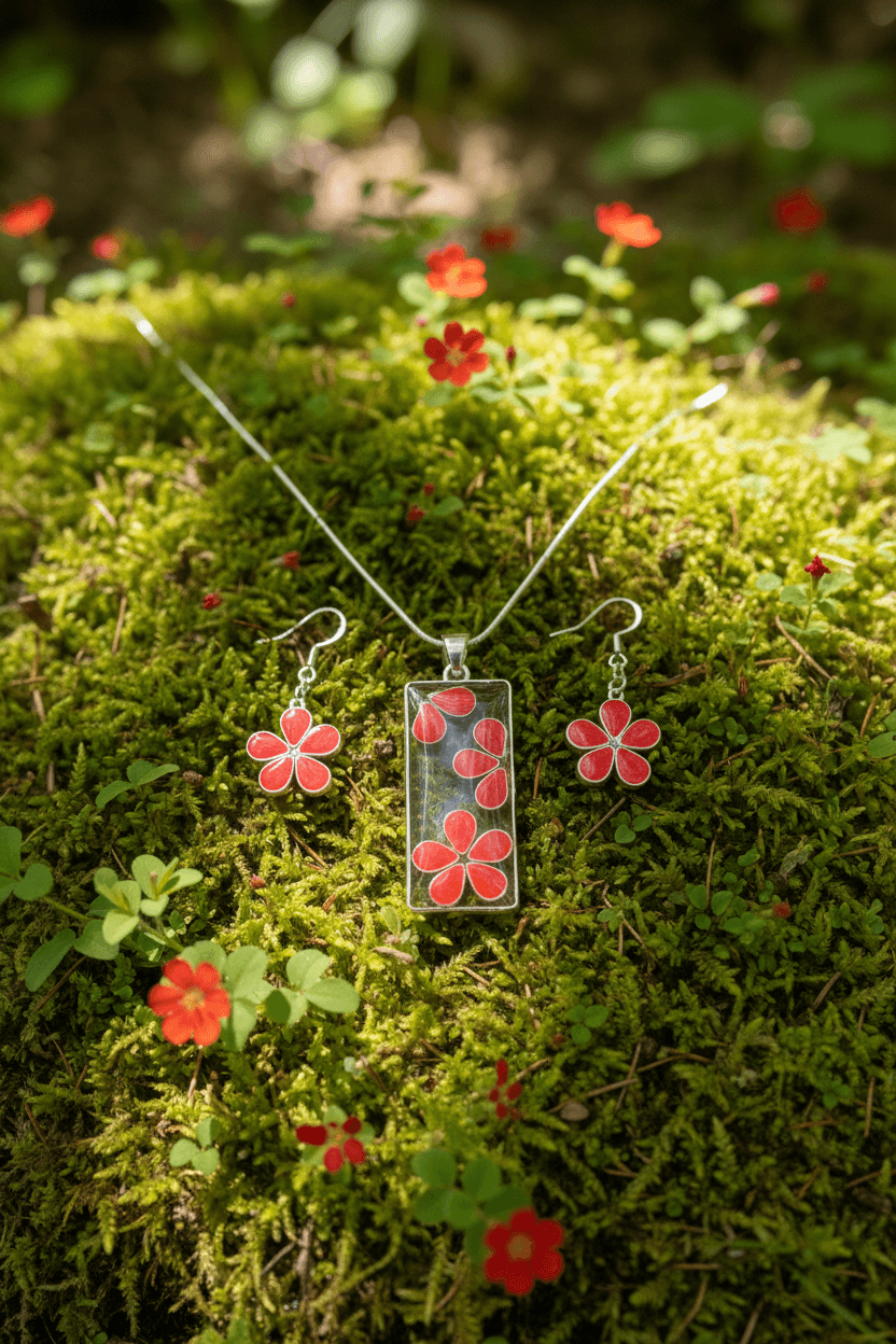 Daisy Resin Jewelry Set – Colorful Handmade Necklace & Earrings - The Glossy Gift Shop