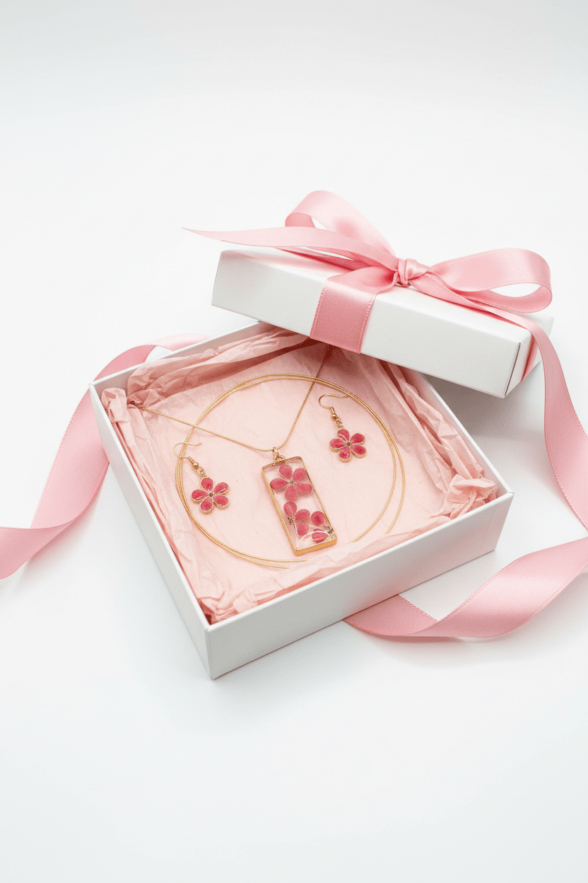 Daisy Resin Jewelry Set – Colorful Handmade Necklace & Earrings - The Glossy Gift Shop