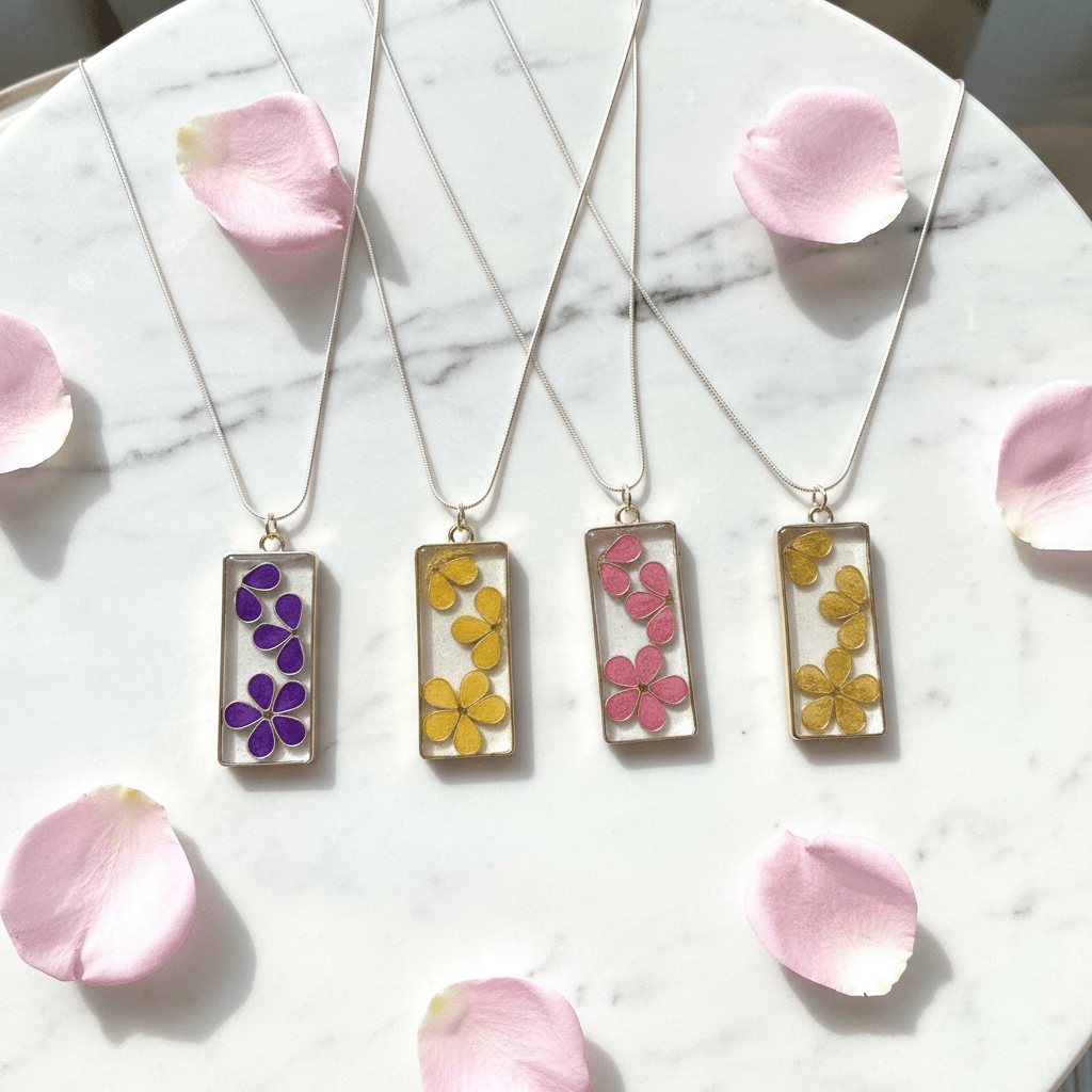 Daisy Resin Jewelry Set – Colorful Handmade Necklace & Earrings - The Glossy Gift Shop