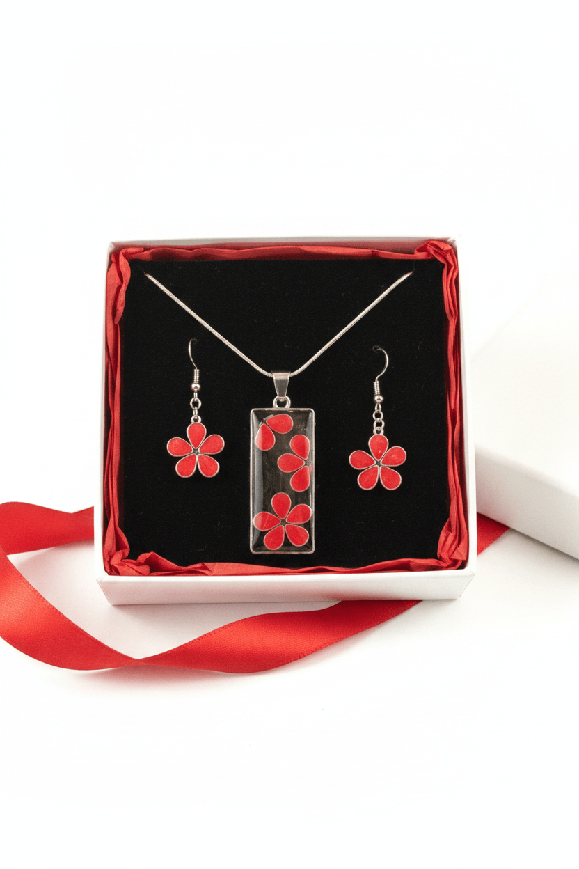 Daisy Resin Jewelry Set – Colorful Handmade Necklace & Earrings - The Glossy Gift Shop