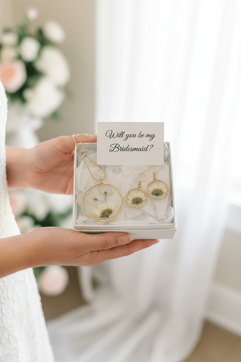 Daisy Resin Jewelry Set – Pressed Flower Necklace & Earrings - The Glossy Gift Shop