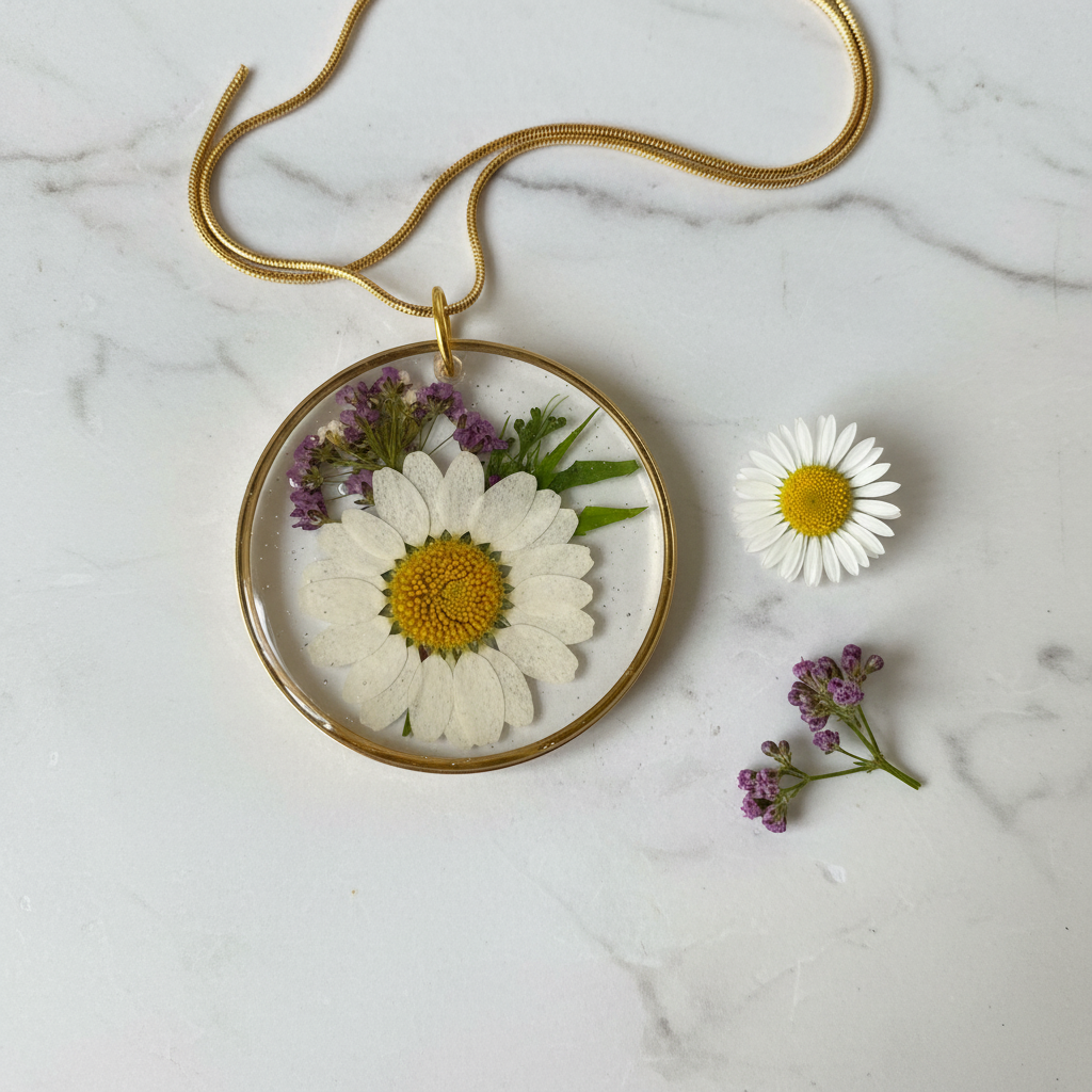 Daisy Round Pendant with Purple Accent