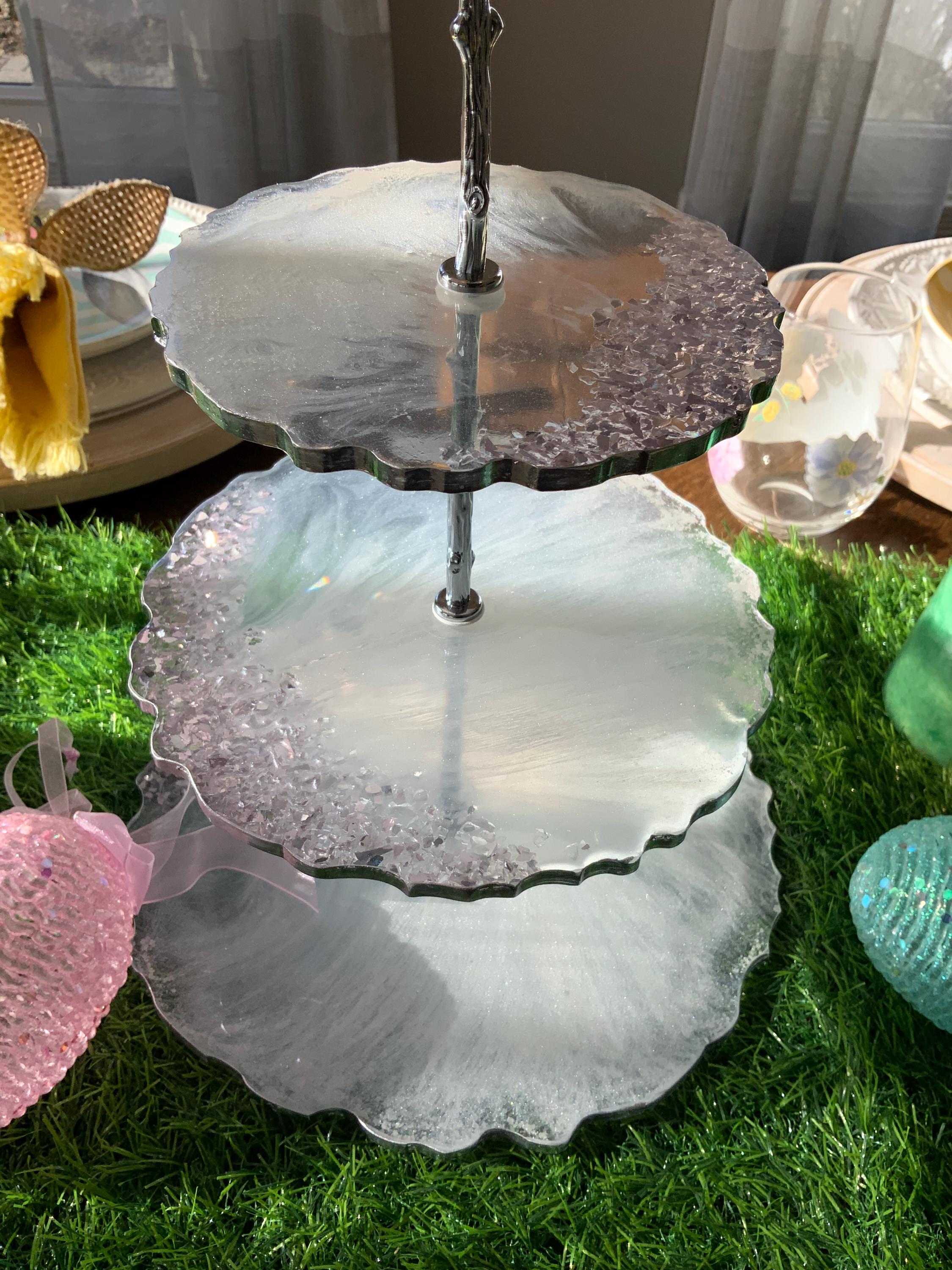 3 Tier Pink Crystal Serving Tray