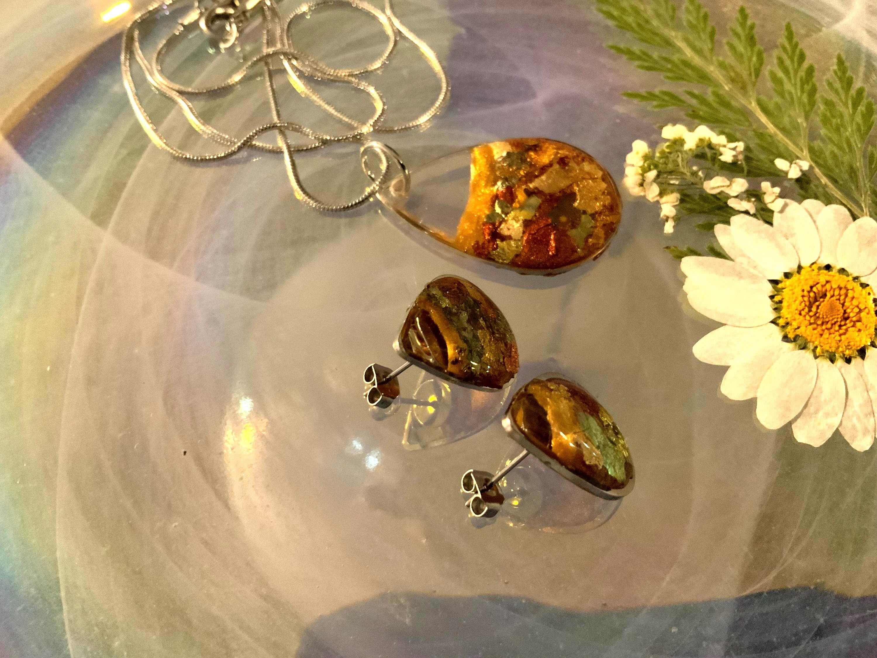 Copper Teardrop Pendant and Earring Set