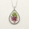 Dianthus Resin Teardrop Necklace – Pressed Flower Pendant - The Glossy Gift Shop