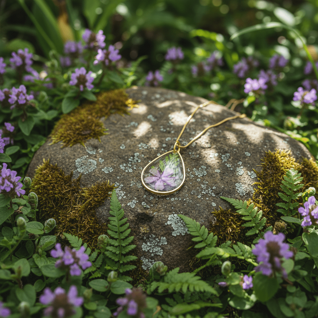 Dianthus Resin Teardrop Necklace – Pressed Flower Pendant - The Glossy Gift Shop