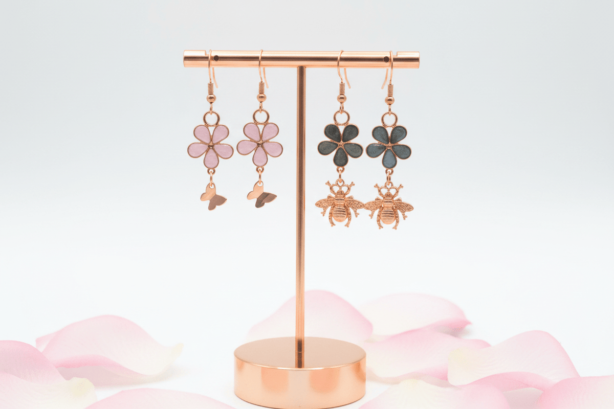 Don’t Bug Me Resin Daisy Earrings – Bee & Butterfly Charms - The Glossy Gift Shop