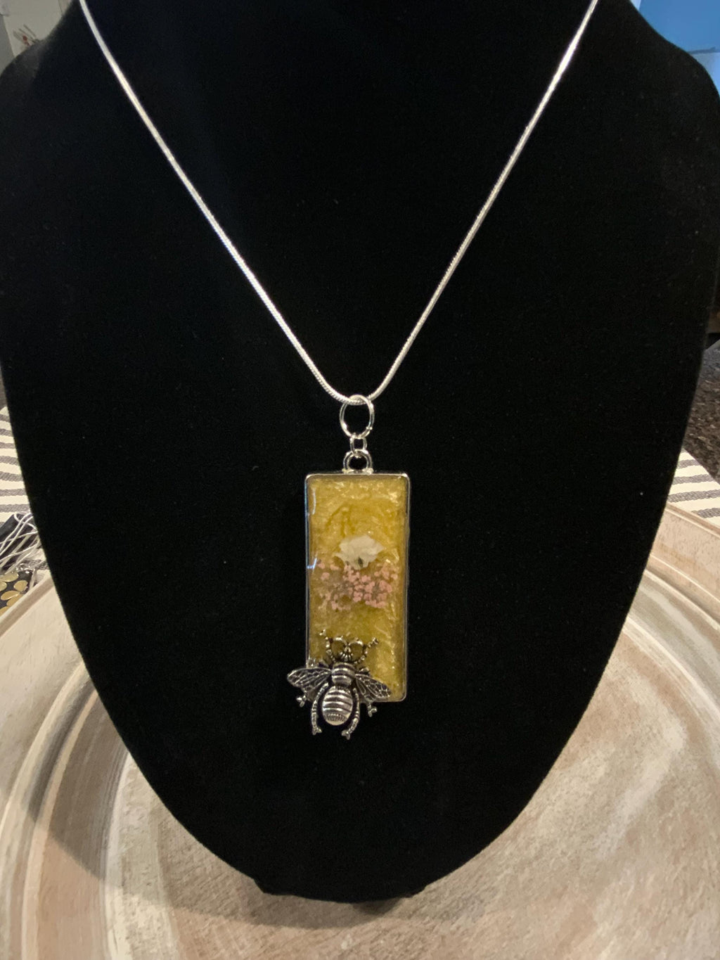 Handmade Resin Bee Happy Pendant – Honeybee Jewelry, Gift for Her