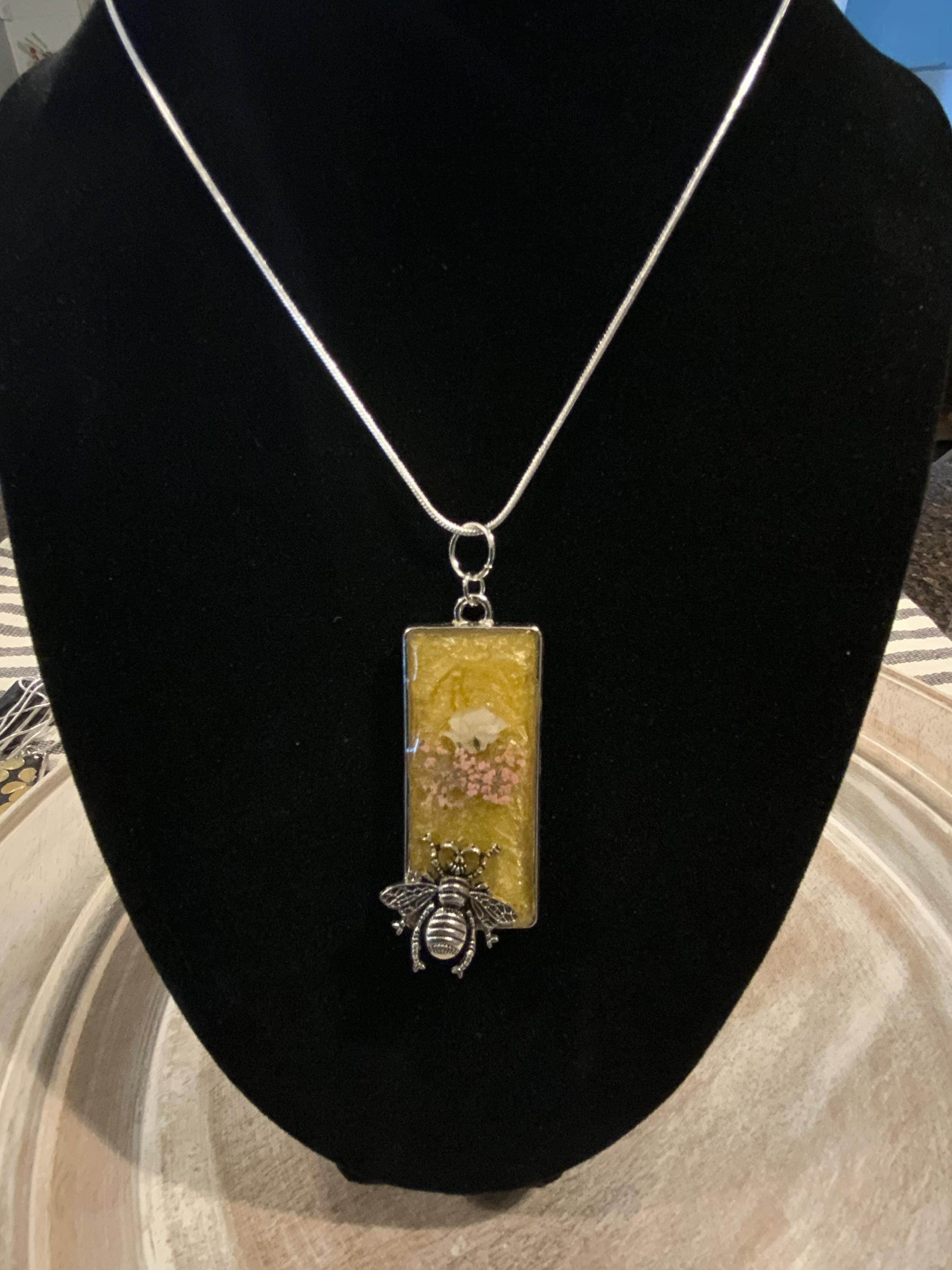 Handmade Resin Bee Happy Pendant – Honeybee Jewelry, Gift for Her