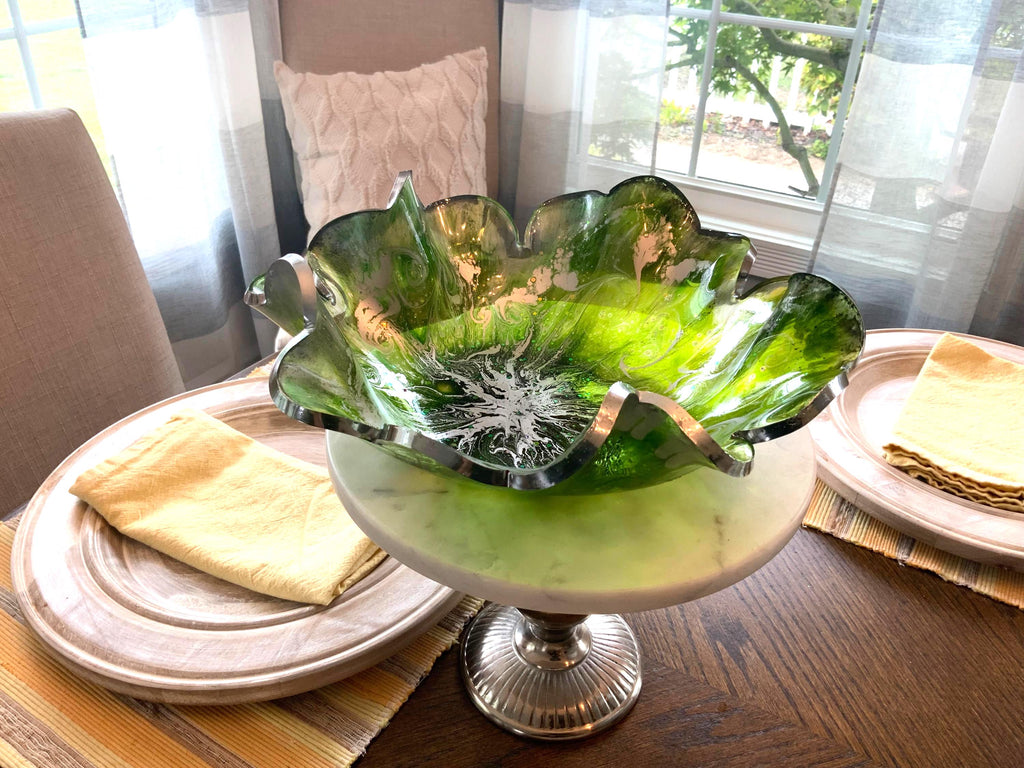 Resin Decorative Bowl – Emerald Green Swirl Epoxy Candy Dish