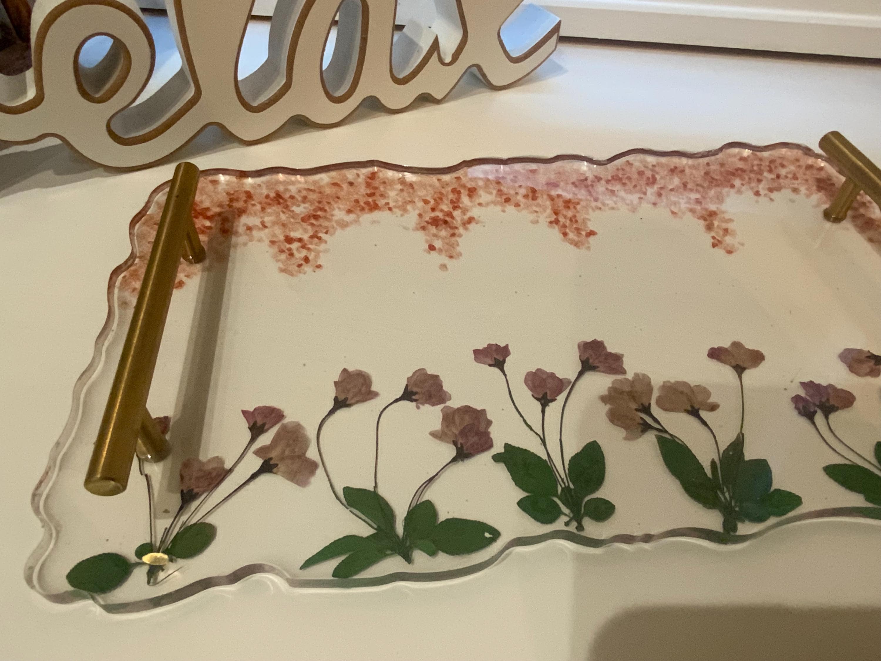 Pink floral and stone Vanity Tray