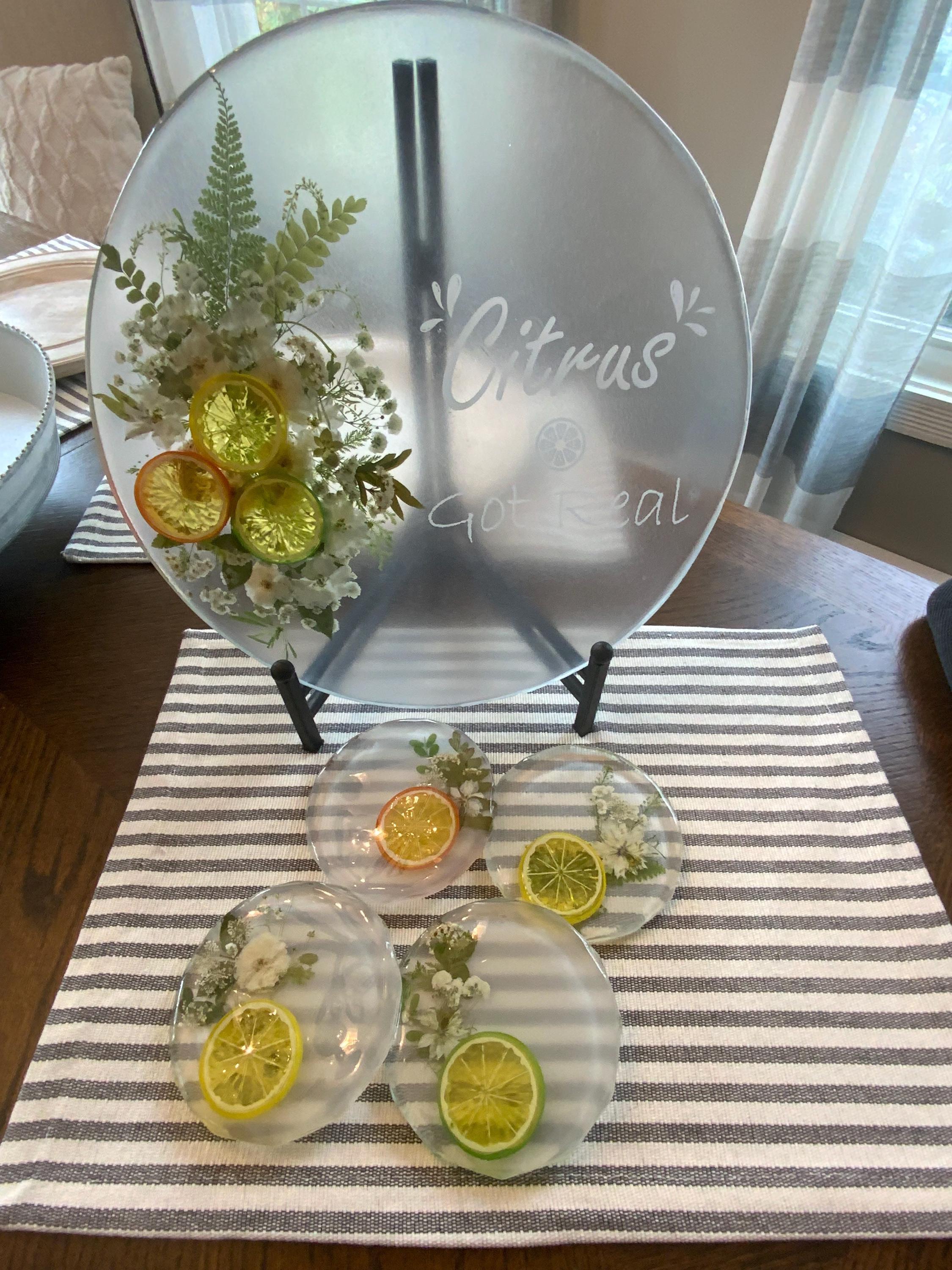 Our “Citrus Got Real” Serving Tray and Coasters