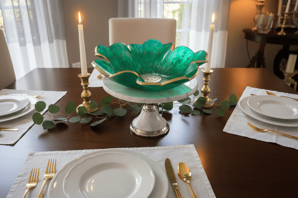Emerald Green Resin Bowl – Gold Accent Handmade Decor - The Glossy Gift Shop