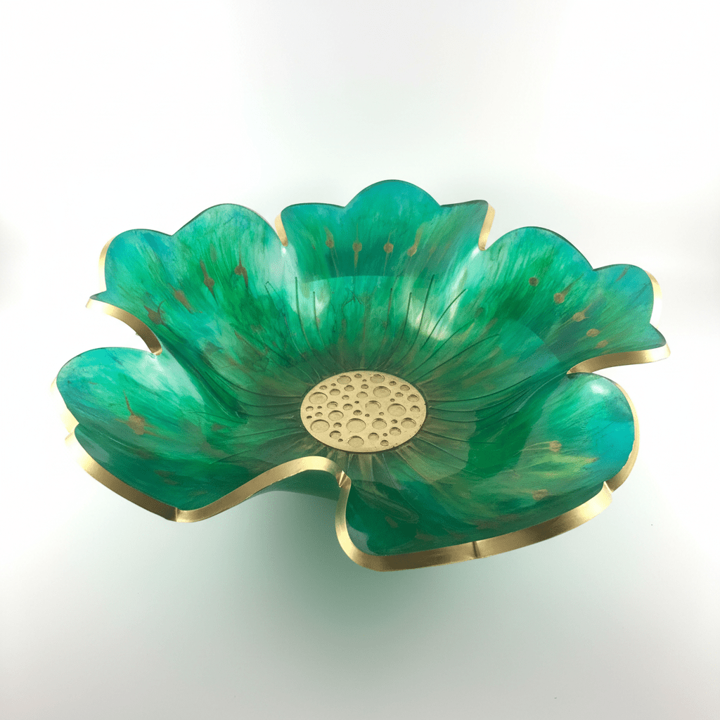 Emerald Green Resin Bowl – Gold Accent Handmade Decor - The Glossy Gift Shop