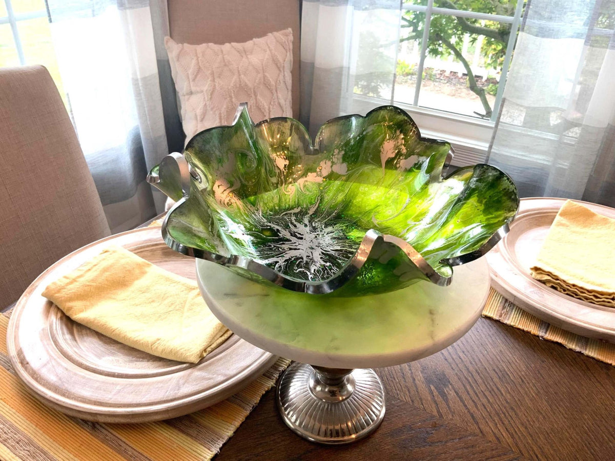 Emerald Green Resin Decorative Bowl – Iridescent Handmade Decor - The Glossy Gift Shop