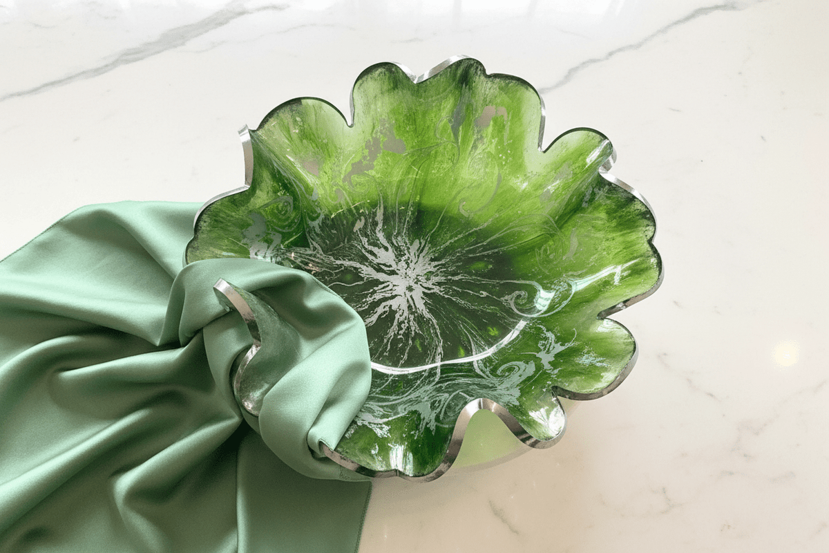 Emerald Green Resin Decorative Bowl – Iridescent Handmade Decor - The Glossy Gift Shop