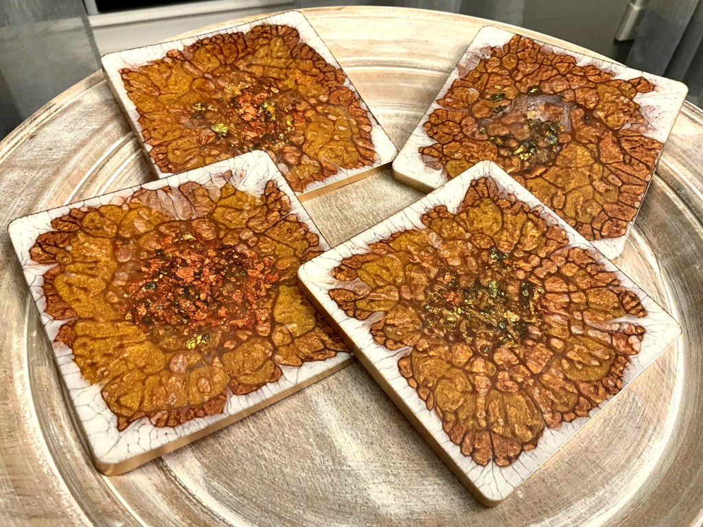 Handmade Resin Coaster Set – Gold Luxe Swirl Design, Set of 4