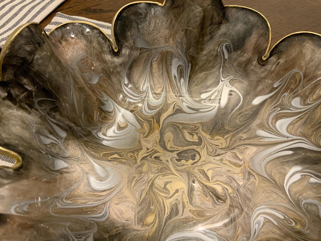 Resin Silver and Gold Swirl Decorative Bowl