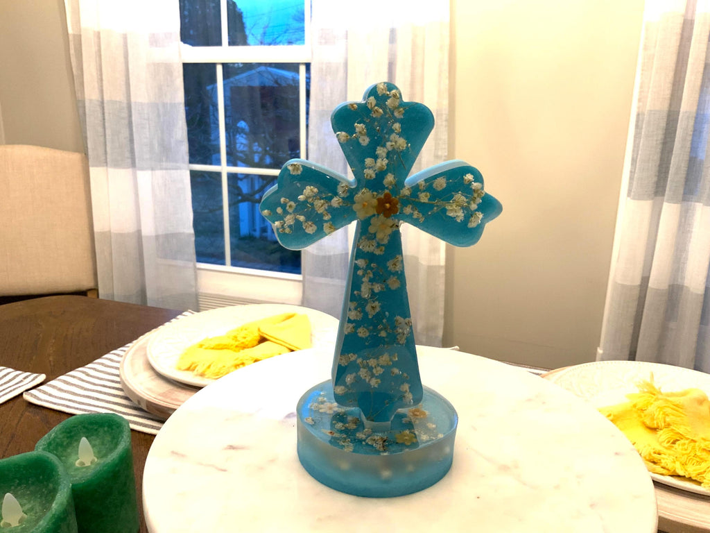 Blue Floral Large Cross