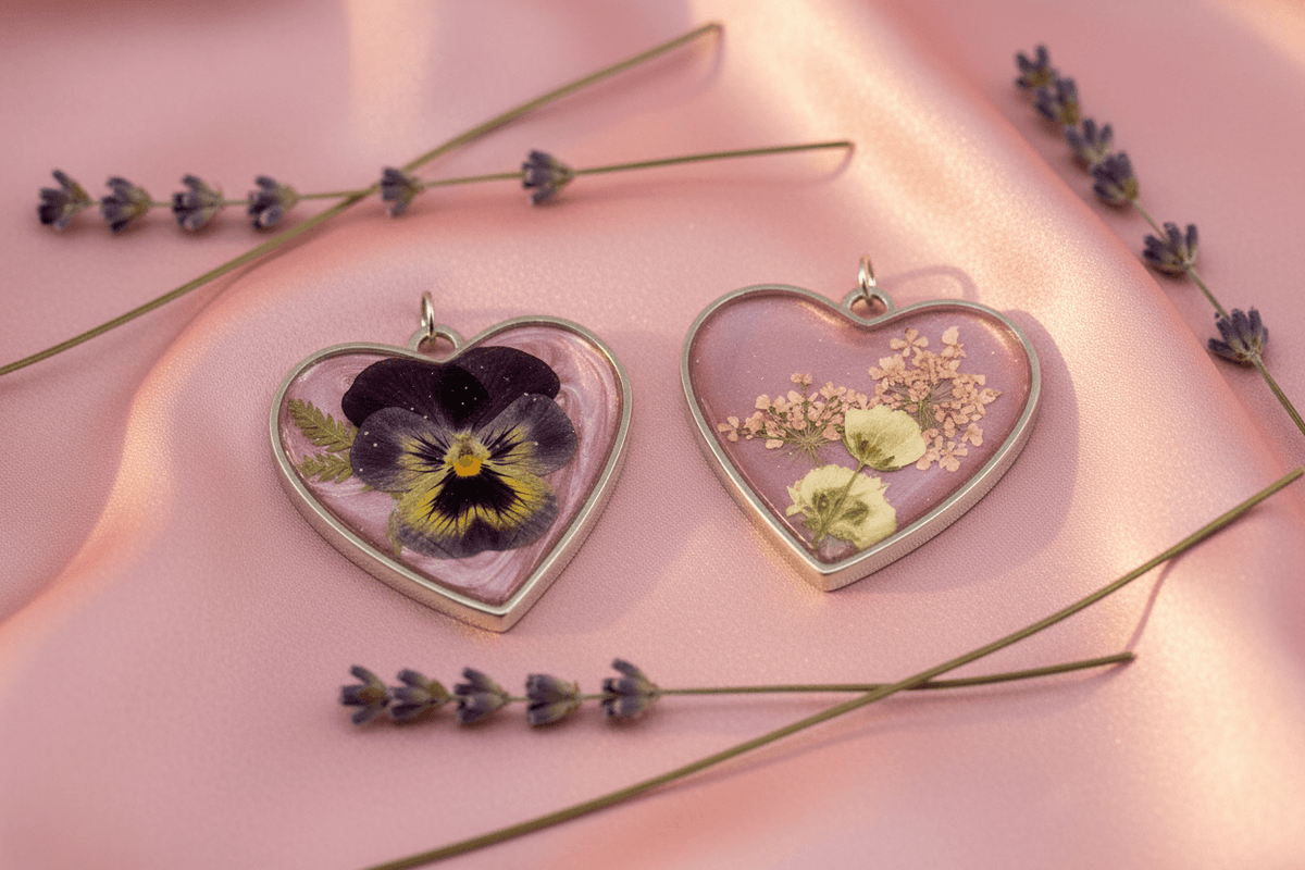 Flippable Lilac Heart Resin Necklace – Two-Sided Handmade Pendant - The Glossy Gift Shop