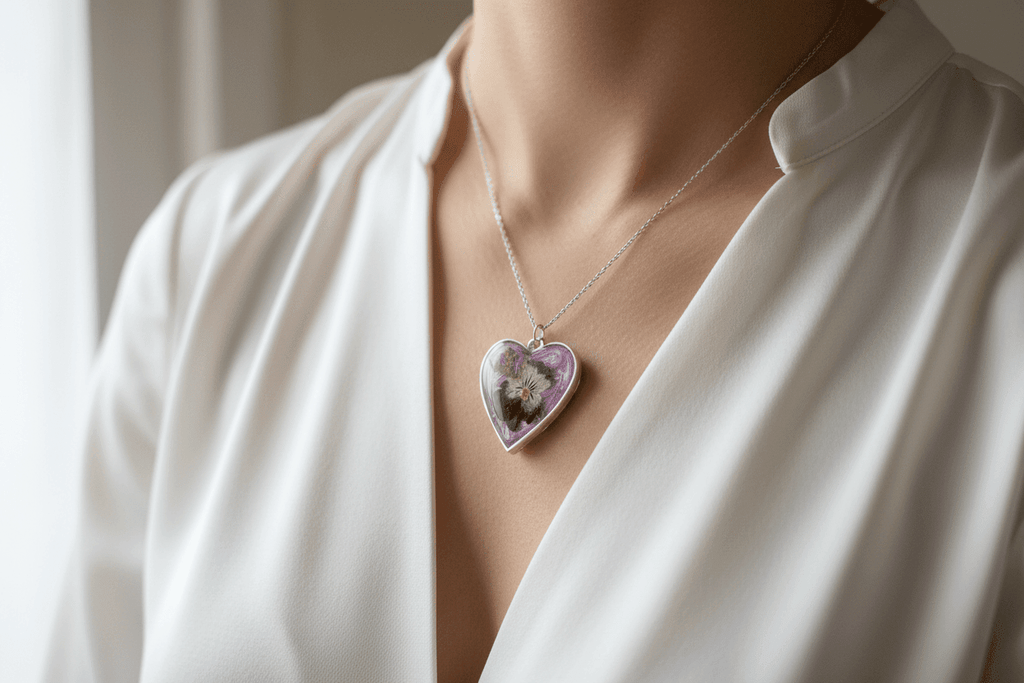 Flippable Lilac Heart Resin Necklace – Two-Sided Handmade Pendant - The Glossy Gift Shop