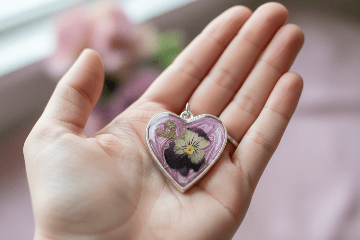 Flippable Lilac Heart Resin Necklace – Two-Sided Handmade Pendant - The Glossy Gift Shop