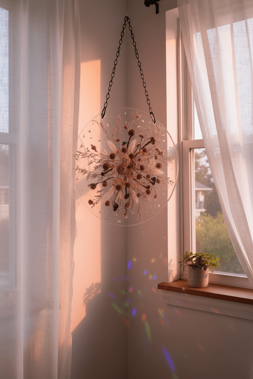 Floral & Abalone Resin Window Art – Handmade Suncatcher - The Glossy Gift Shop