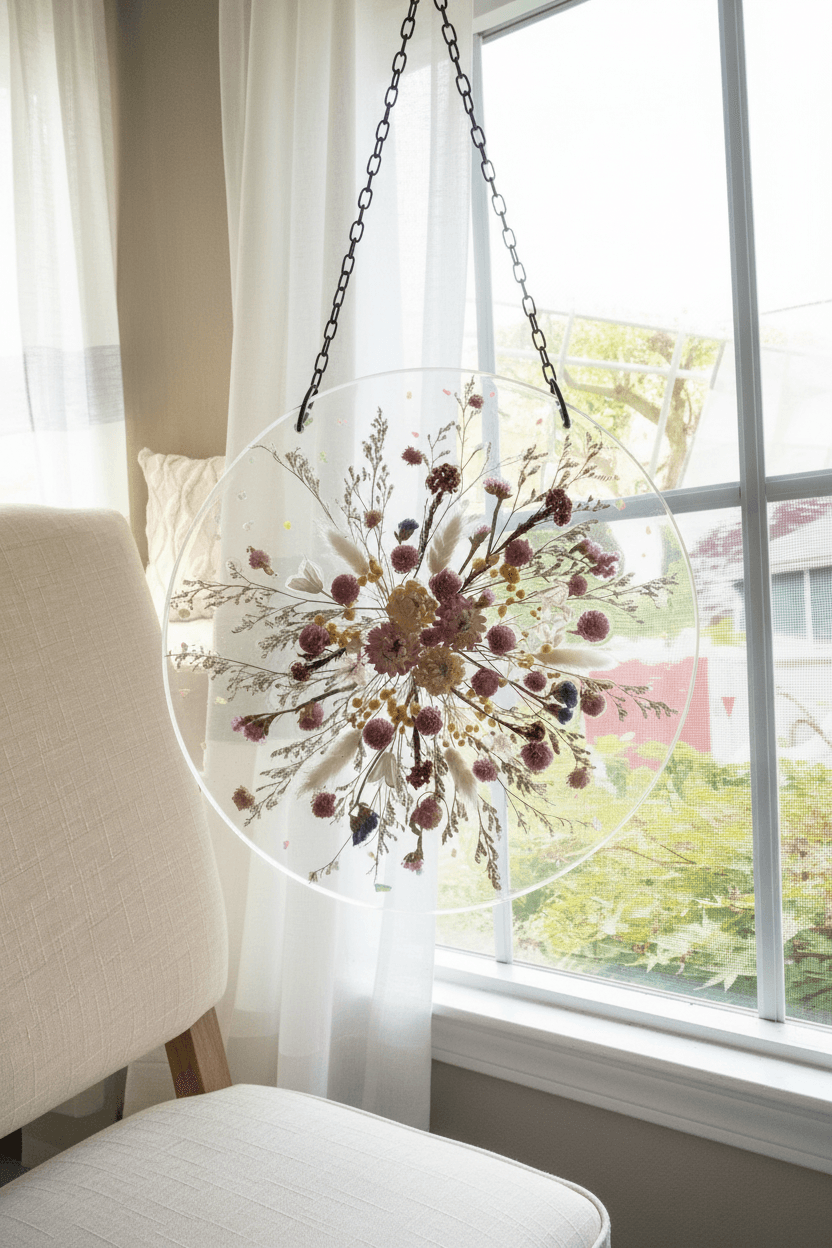 Floral & Abalone Resin Window Art – Handmade Suncatcher - The Glossy Gift Shop