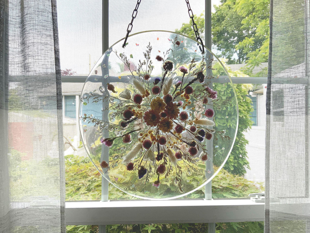Floral & Abalone Resin Window Art – Handmade Suncatcher - The Glossy Gift Shop
