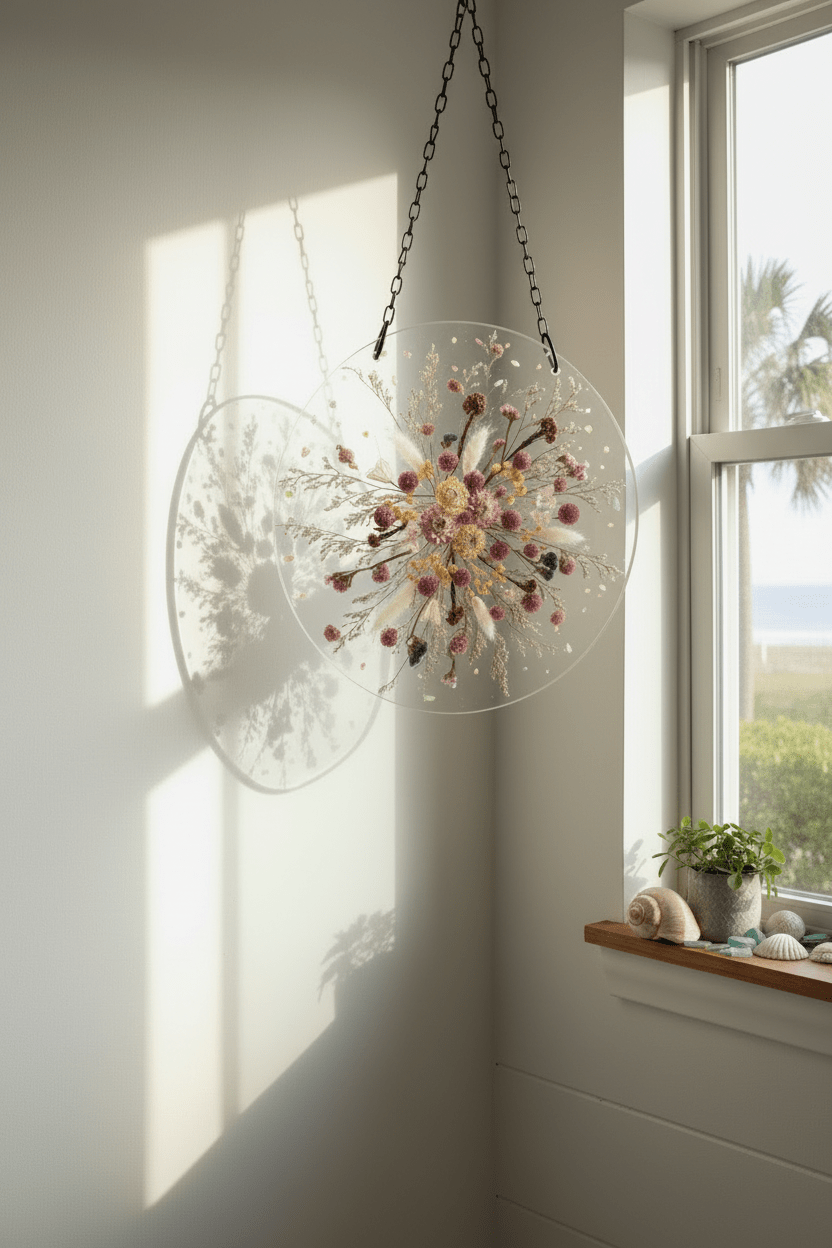 Floral & Abalone Resin Window Art – Handmade Suncatcher - The Glossy Gift Shop