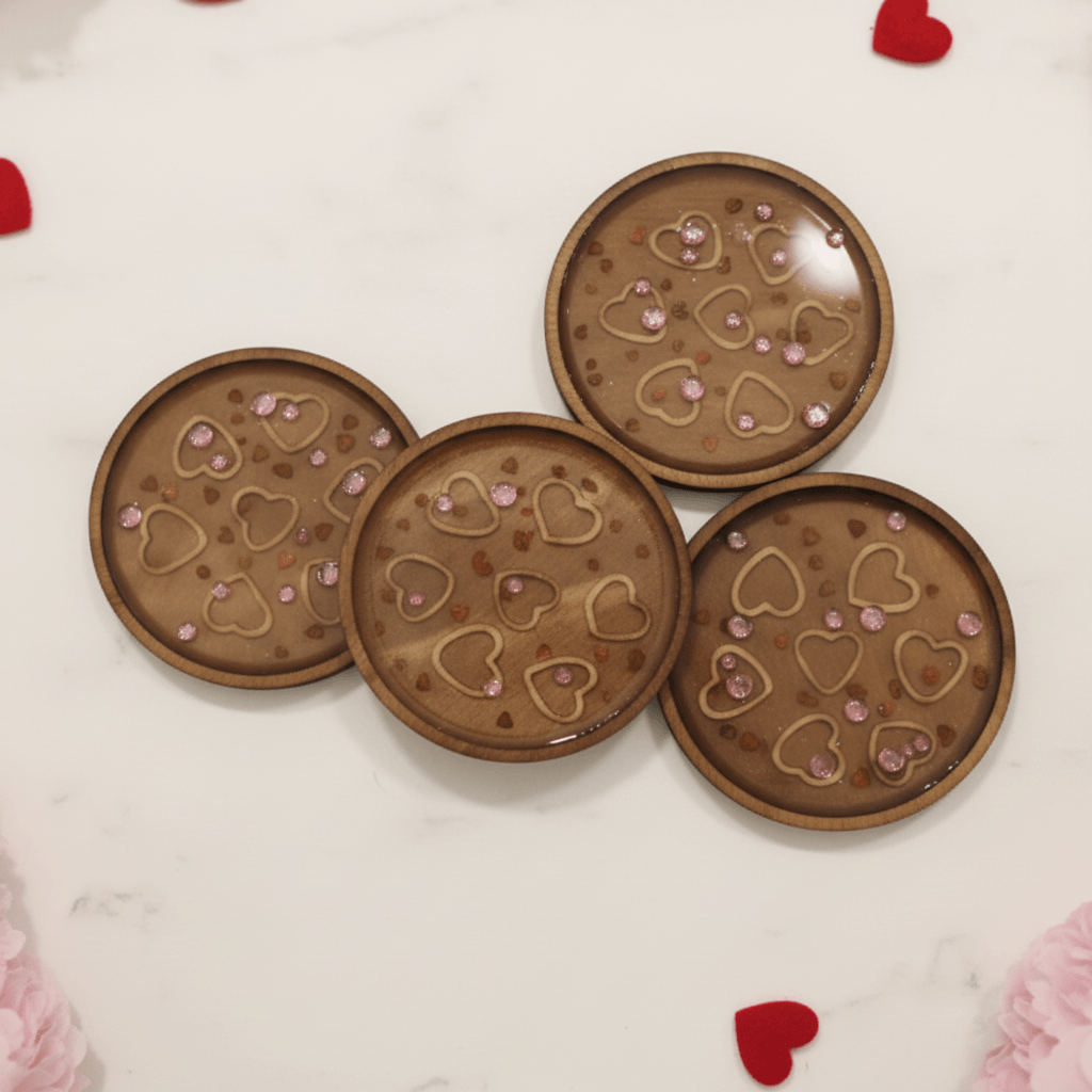 Floral Heart Resin Coaster Set – Handmade Set of 4 - The Glossy Gift Shop