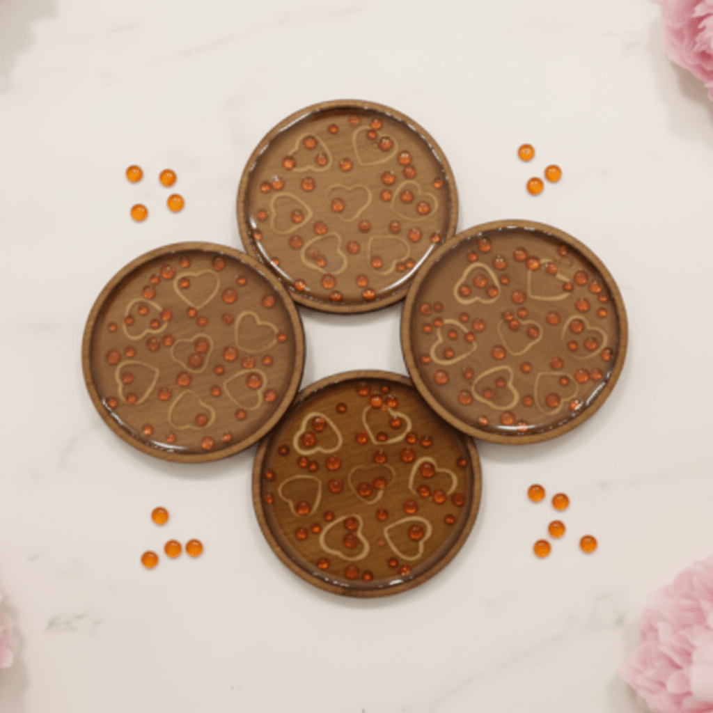 Floral Heart Resin Coaster Set – Handmade Set of 4 - The Glossy Gift Shop