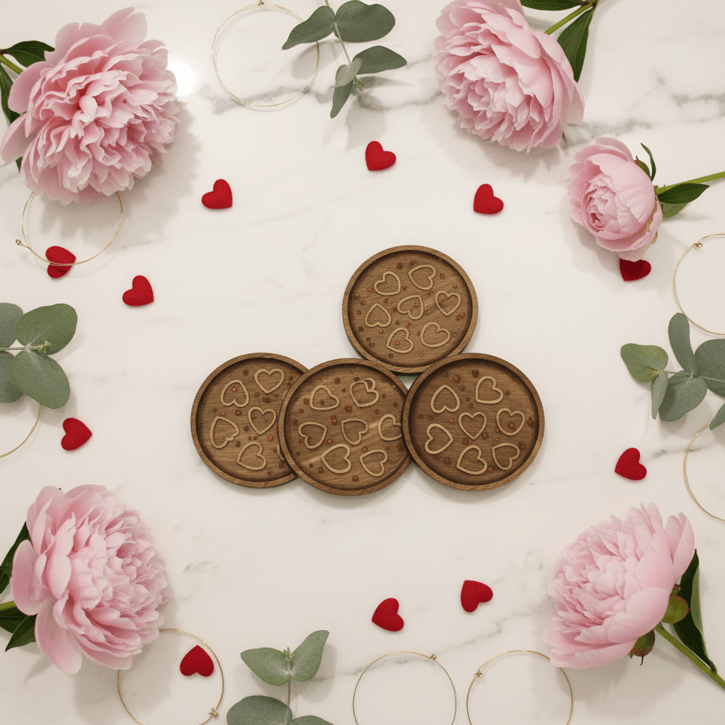 Floral Heart Resin Coaster Set – Handmade Set of 4 - The Glossy Gift Shop