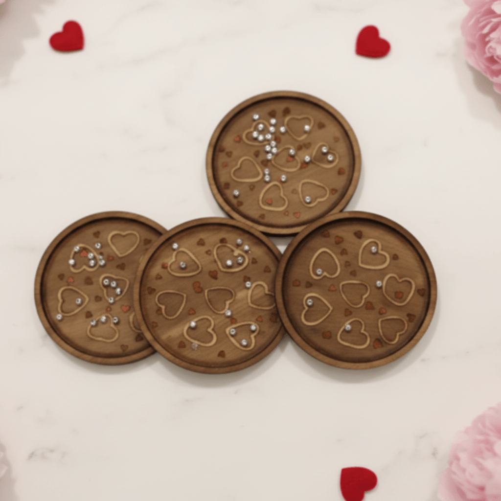 Floral Heart Resin Coaster Set – Handmade Set of 4 - The Glossy Gift Shop