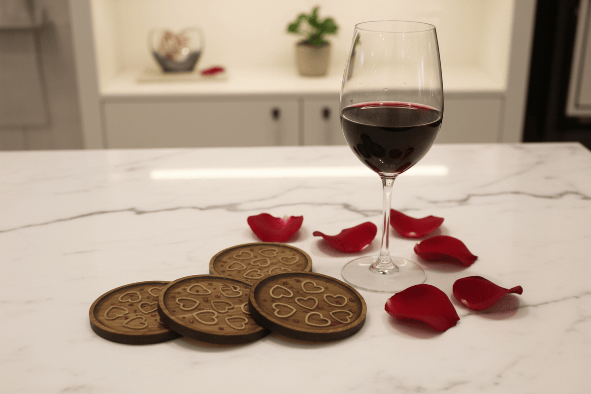 Floral Heart Resin Coaster Set – Handmade Set of 4 - The Glossy Gift Shop
