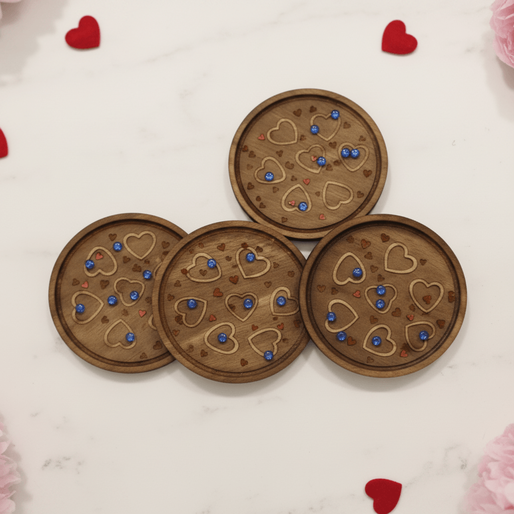 Floral Heart Resin Coaster Set – Handmade Set of 4 - The Glossy Gift Shop