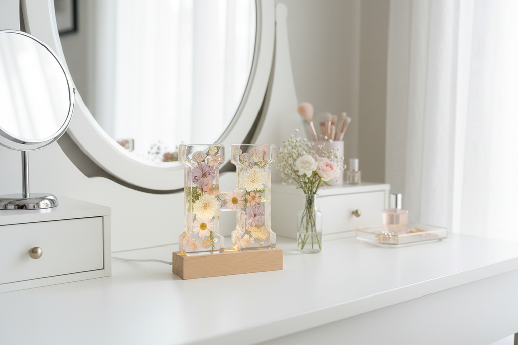 Floral Lighted Letter - White Vanity