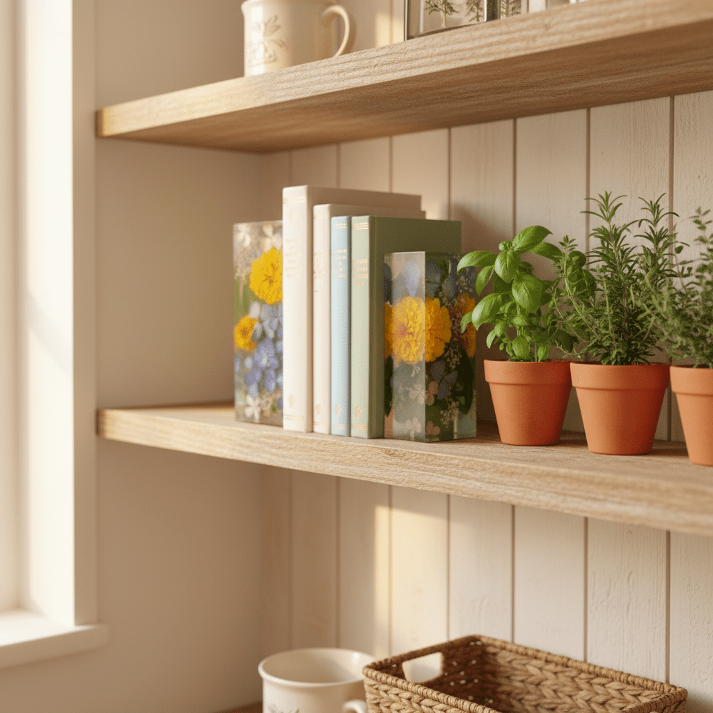 Floral Resin Bookends – Handmade Decorative Bookshelf Pair - The Glossy Gift Shop