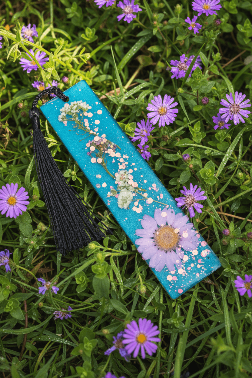 Floral Resin Bookmark with Tassel – Choose Pink, Orange or Purple - The Glossy Gift Shop